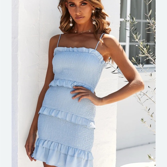 Hello Molly Blue Ruffled Tiered Stealing Time Mini Dress Medium - Picture 1 of 5